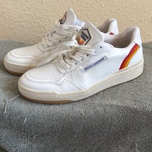 Frenchi White Low-Top Sneakers with Red, Orange and Yellow Stripe